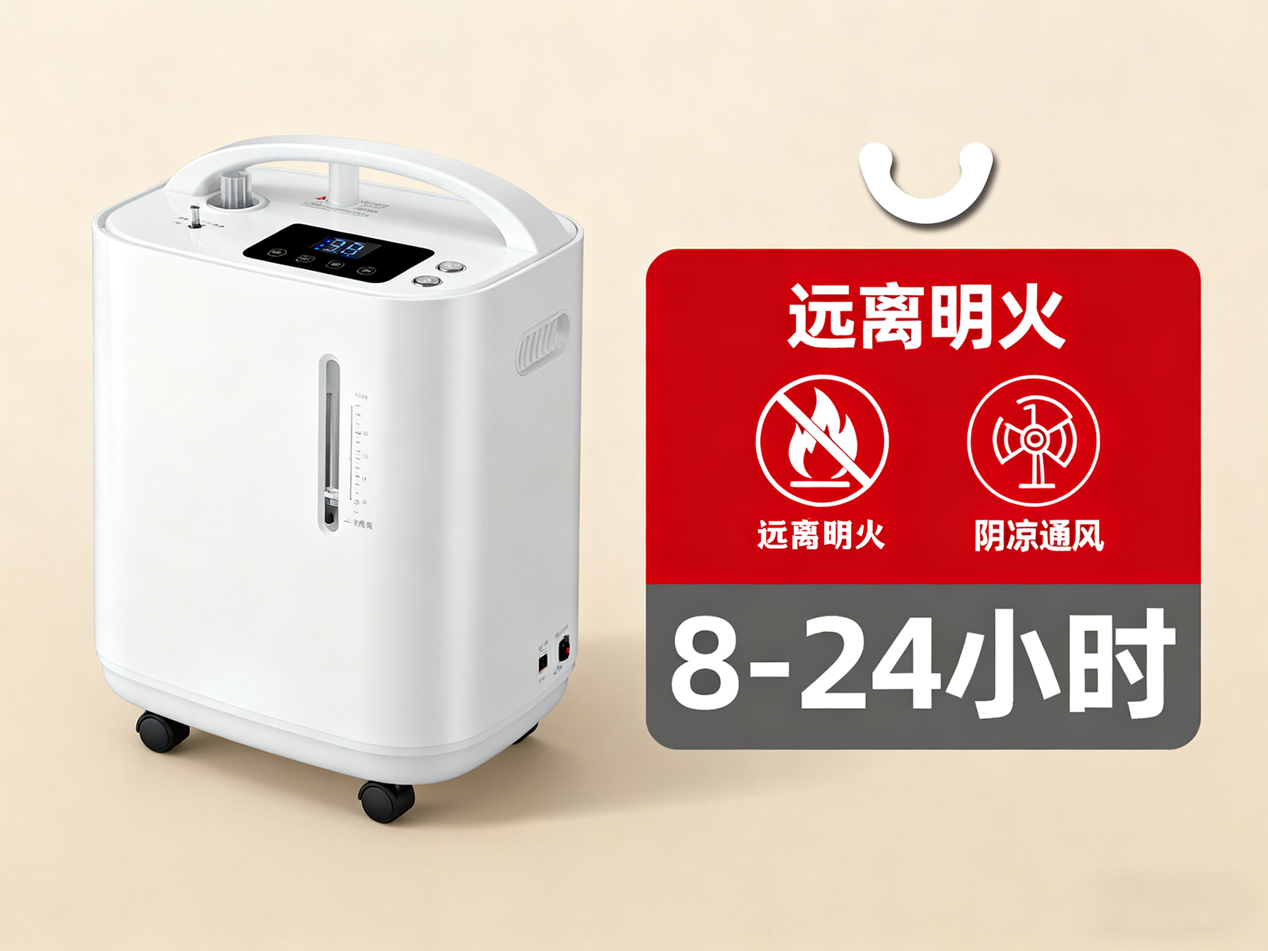 插圖：使用制氧機的時長 及 注意事項